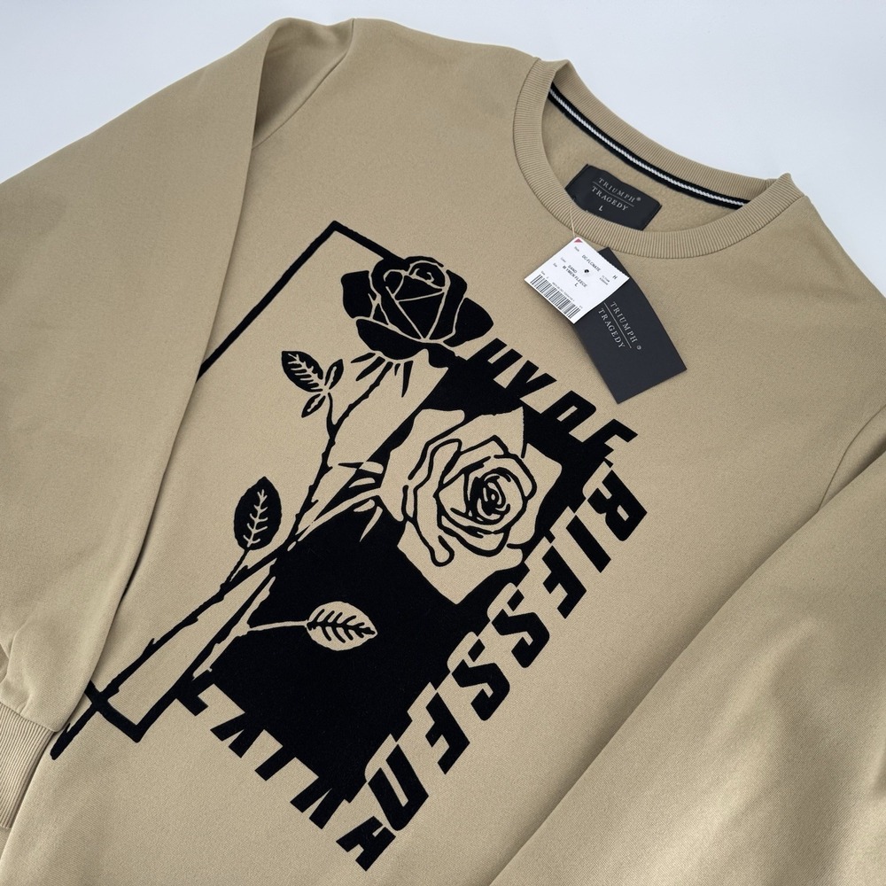 Triumph Over Tragedy Mens Size Large Crew Neck Sweater Tan Hype‎ Blessed Rose